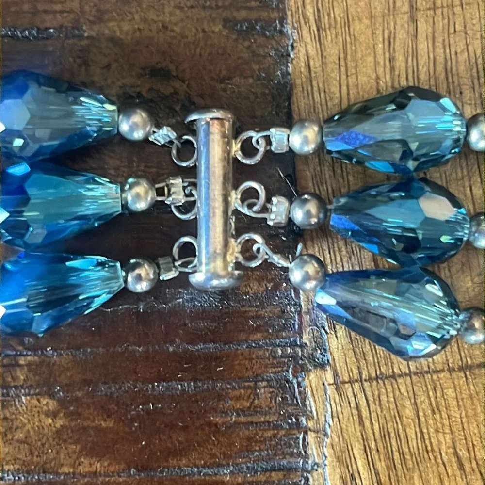 MOONSTONE and CRYSTAL Blue Beaded Necklace WITH STERLING SILVER. - Picture 5 of 10